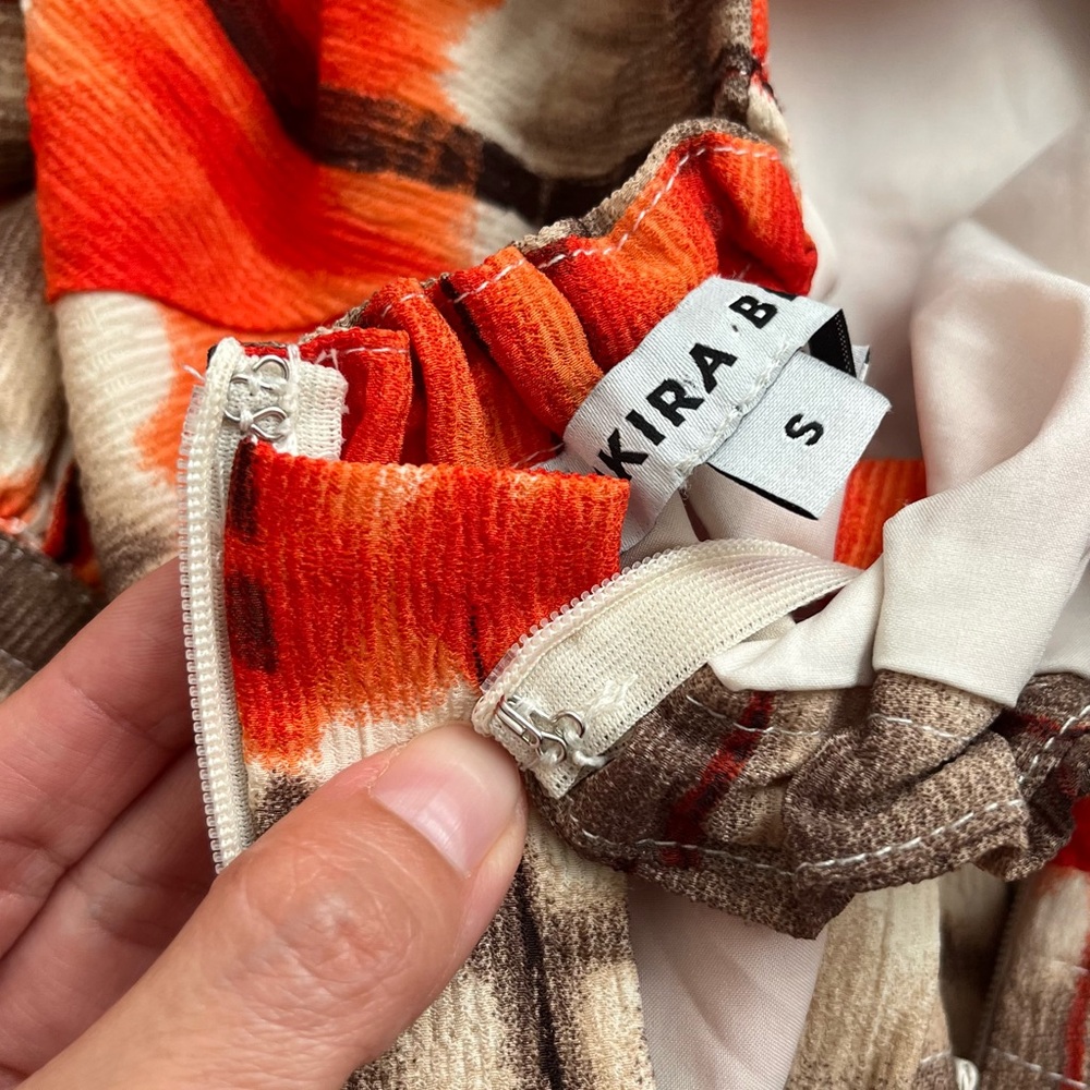 Yakira Bella Dress Tiered Ruffle Hem Size S Orange Tie Dye Boho Balloon Sleeve - Picture 8 of 11